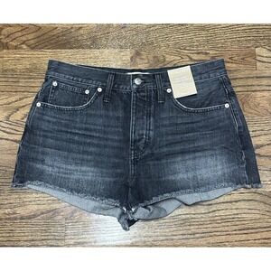 Madewell Black Relaxed Mid Length Denim Jean Shorts Raw Hem Cut Women Sz 29